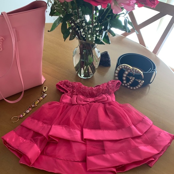 SOLD! β Baby Girl Infant Size 6 months Dress Pink Rosette π΅ Tulle Bow Dress! - Picture 3 of 9